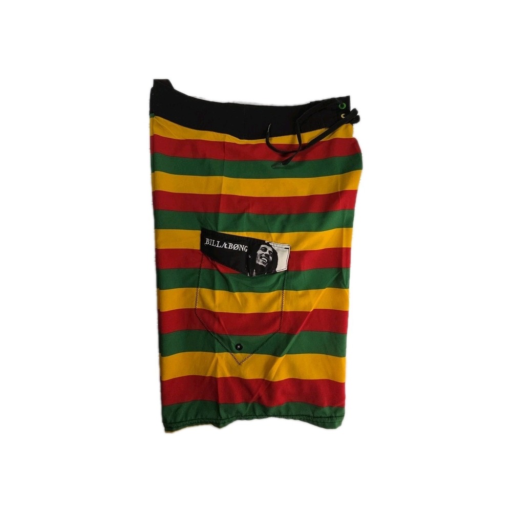 VTG Y2K Billabong / Bob Marley Swim Shorts Jamaican Colors Stripes Men's Size 32